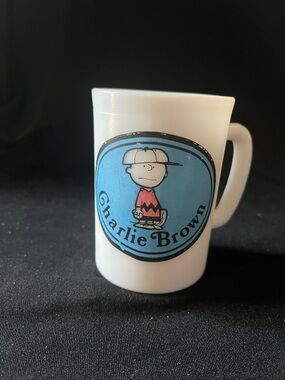 Charlie Brown Retro Mug with Blue Logo Made by Avon to hold bubble bath 1969